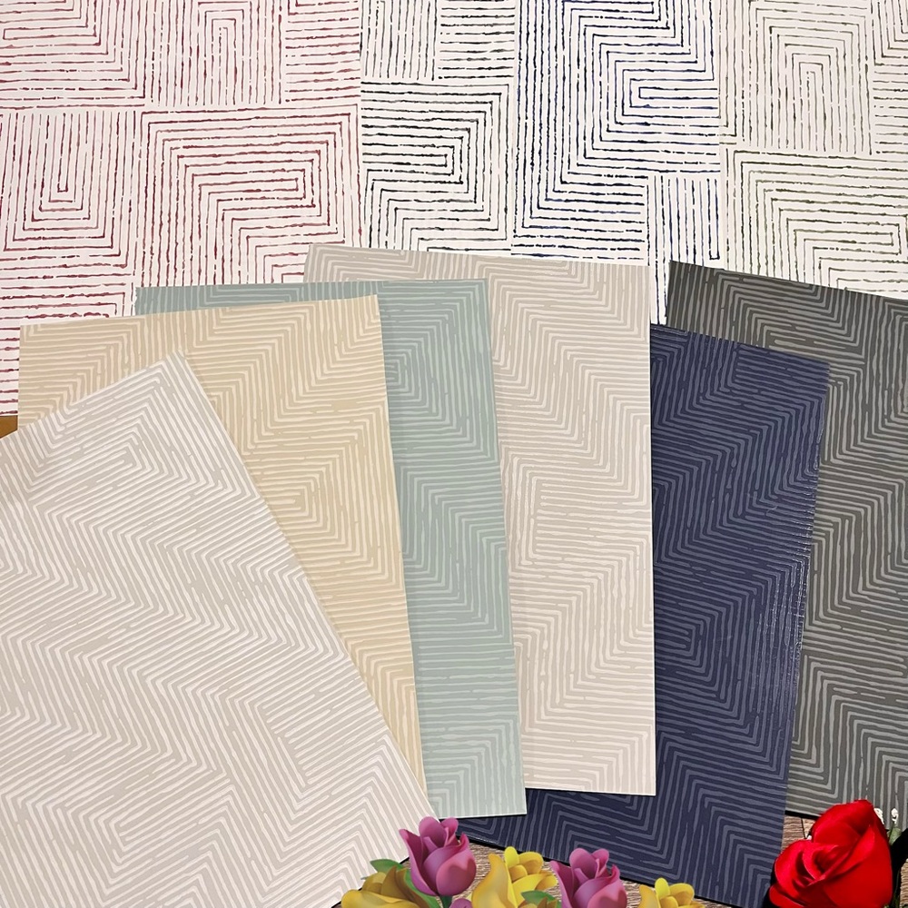 10 Large Multicolor Geometric Pattern/Design Textured Wallpaper Sample Sheets - Picture 2 of 6